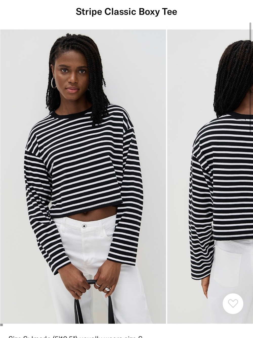 ATM Striped classy boxy Long-Sleeve Cropped Tshirt - Black & White small